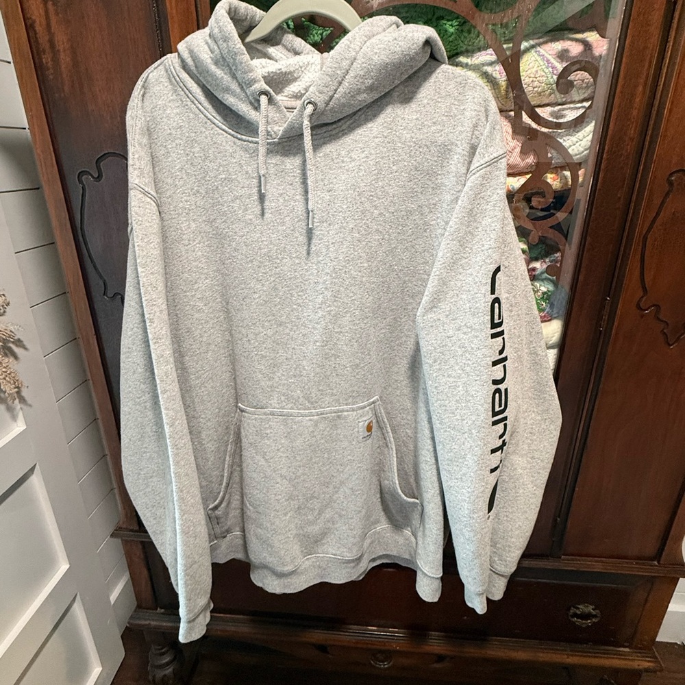 Carhartt Heather Gray Men's Hoodie with Sleeve Logo